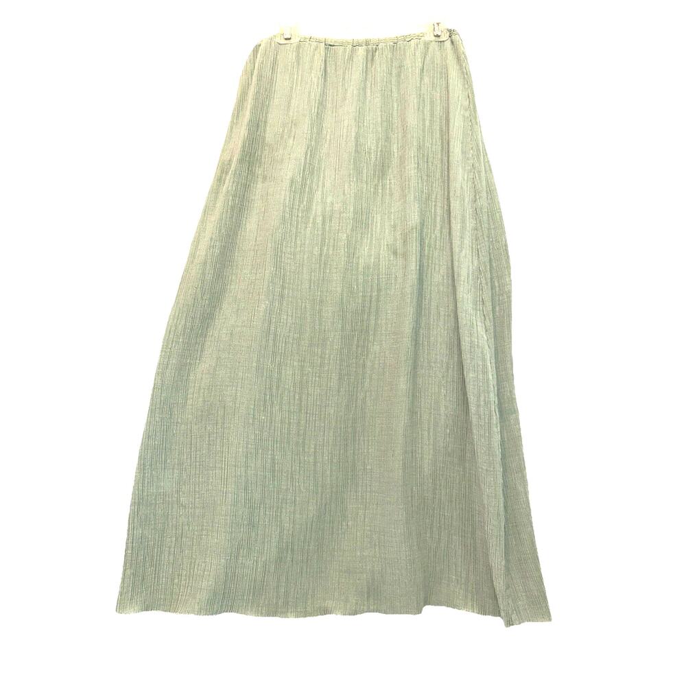 Sigrid Olsen Sport Womens Lg A-line Sage Green Maxi Skirt Crinkled Elastic Waist